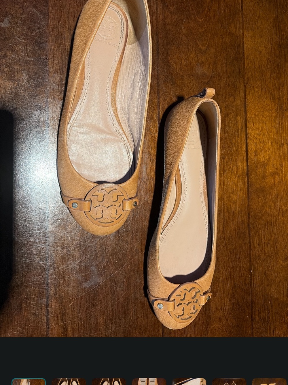 Tory Burch Camel/Tan Leather Logo Ballet Flats